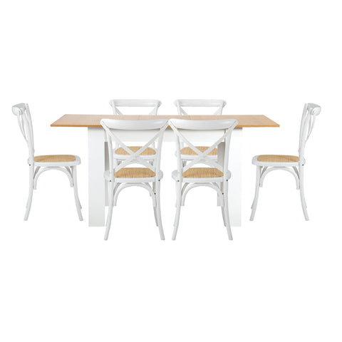 160cm Extendable Dining Table with 6PCS Chairs Crossback White