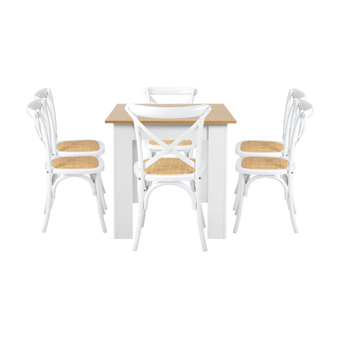 160cm Extendable Dining Table with 6PCS Chairs Crossback White