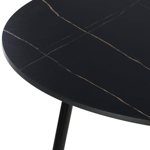 110cm Round Dining Table with 4PCS Dining Chairs Solid Wooden Black