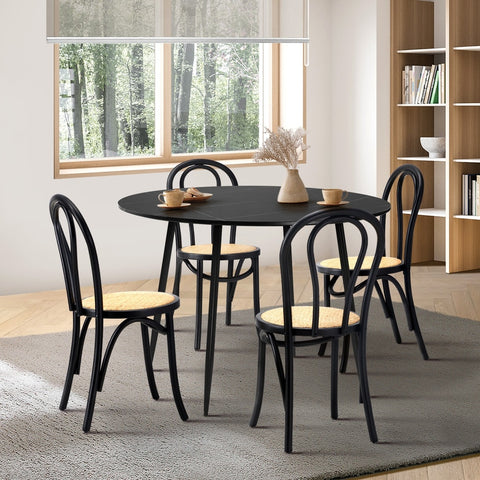 110cm Round Dining Table with 4PCS Dining Chairs Solid Wooden Black