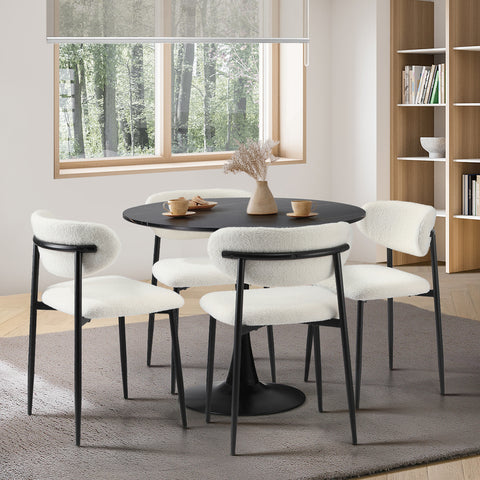 90cm Round Dining Table with 4x Dining Chairs Boucle Black&White