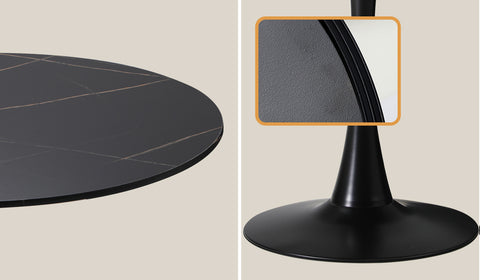 90cm Round Dining Table with 4x Dining Chairs Boucle Black&White