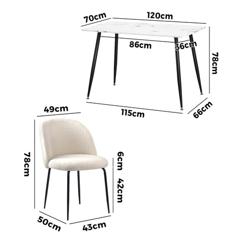 120cm Rectangle Dining Table with 4PCS Chairs White Sherpa