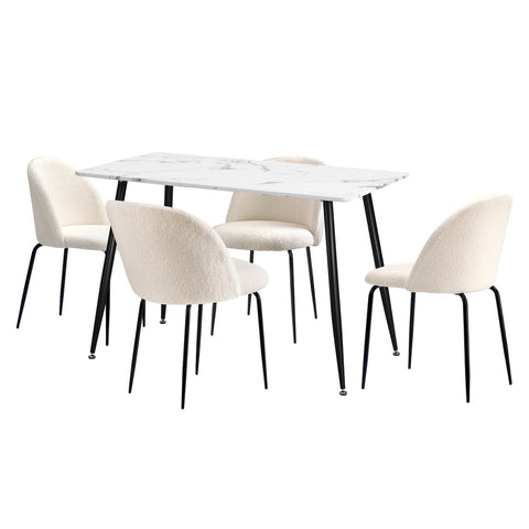 120cm Rectangle Dining Table with 4PCS Chairs White Sherpa