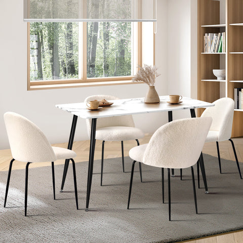120cm Rectangle Dining Table with 4PCS Chairs White Sherpa