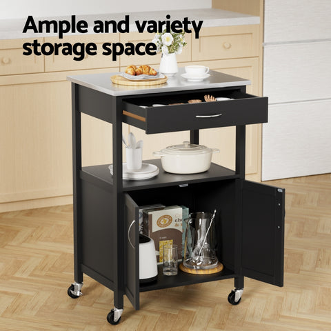 Kitchen Island Trolley Rolling Serving Cart Storage Drawer Cupboard 60cm