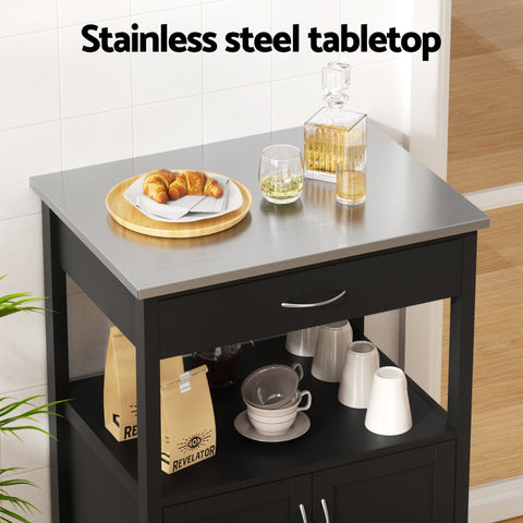 Kitchen Island Trolley Rolling Serving Cart Storage Drawer Cupboard 60cm