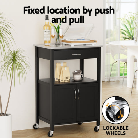 Kitchen Island Trolley Rolling Serving Cart Storage Drawer Cupboard 60cm