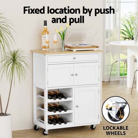 Kitchen Island Trolley Rolling Serving Cart Storage Cart Drawer Cupboard
