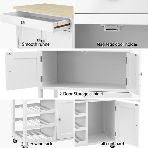 Kitchen Island Trolley Rolling Serving Cart Storage Cart Drawer Cupboard