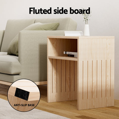 Side Table Storage Shelf Fluted Side Pine