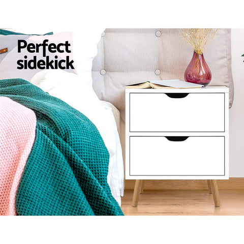 2X Bedside Table 2 Drawers - BODEN White