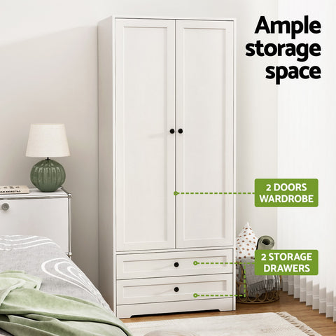 Wardrobe Clothes Closet Storage Organizer with 2 Doors White