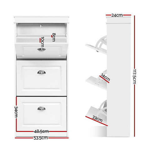 Shoe Rack Cabinet 18 Pairs 3-tier White Sena