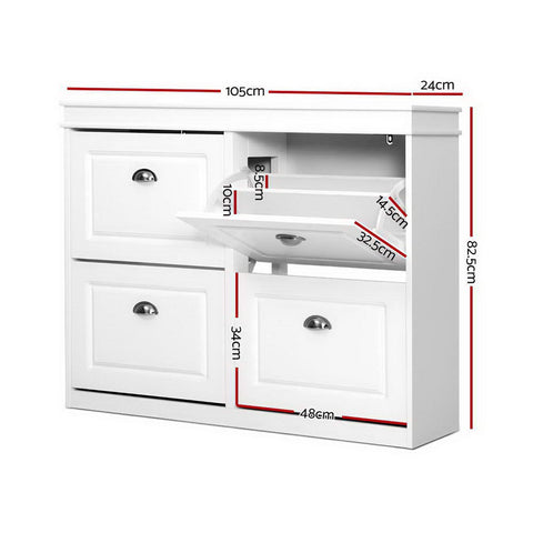 Shoe Rack Cabinet 16 Pairs 4-tier White Paul