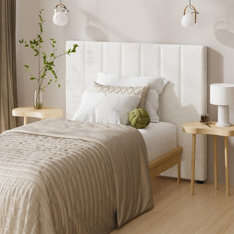 Bed Frame Headboard King Single White Boucle