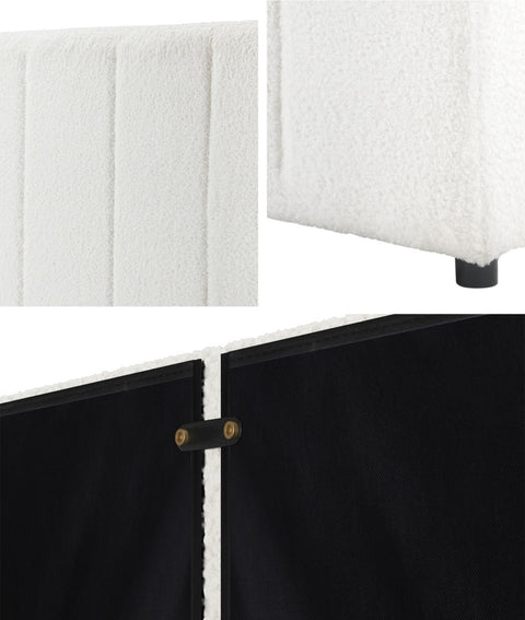 Bed Frame Headboard King Single White Boucle