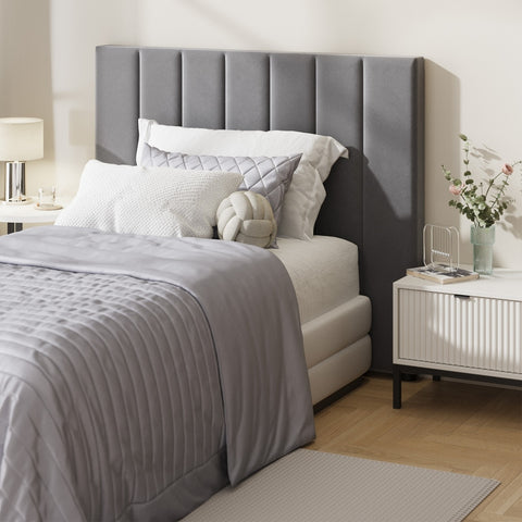 Bed Frame Headboard King Single Size Grey Velvet