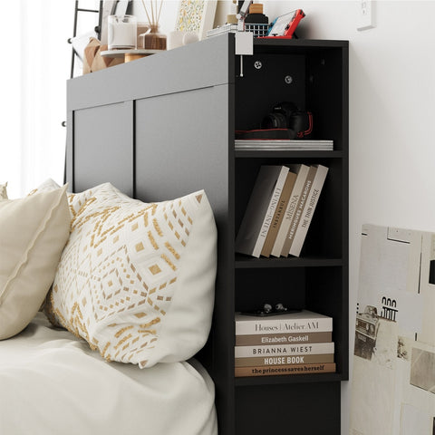 Headboard King Size Bedhead with Storage Shelves Black