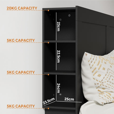 Headboard King Size Bedhead with Storage Shelves Black