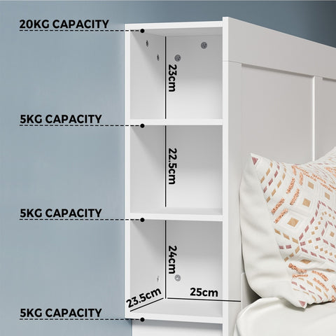Bed Head with Shelves King Size White