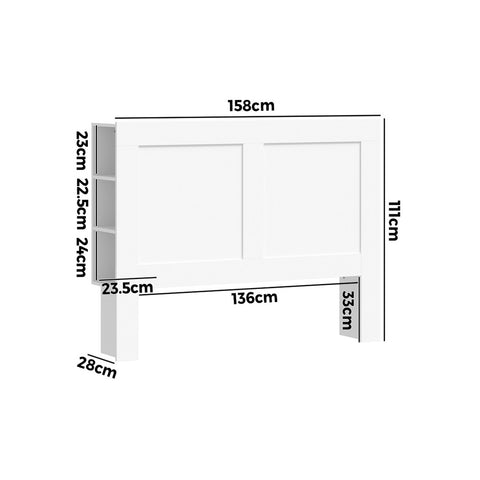 Bed Head with Shelves Queen Size White