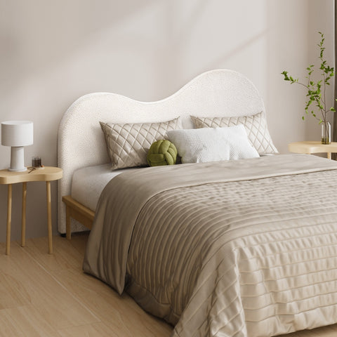 Bed Head Double Size Headboard Boucle Fabric White