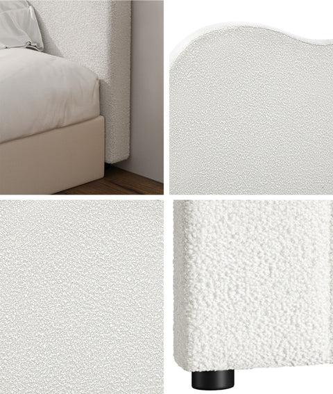 Bed Head Double Size Headboard Boucle Fabric White