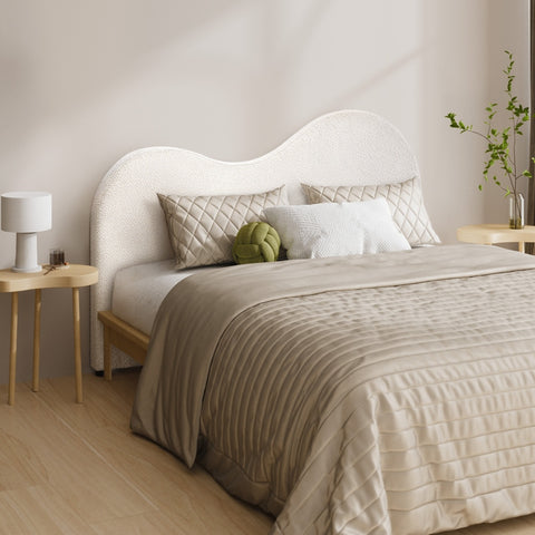 Bed Head King Size Headboard Boucle Fabric White