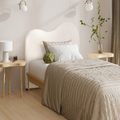 Bed Head Single Size Headboard Boucle Fabric White