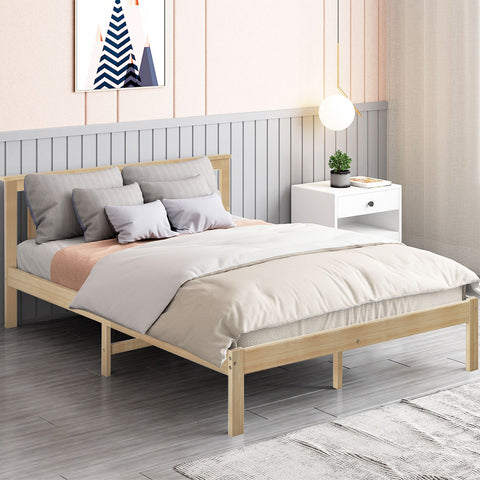 Levede Wooden Bed Frame Queen Full Size Nature Natural-1864183190667792391