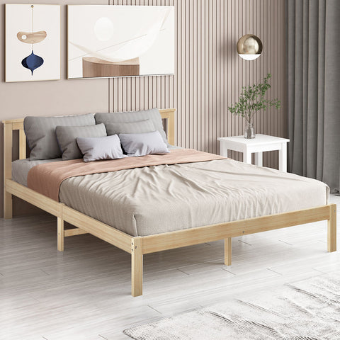 Levede Wooden Bed Frame Queen Full Size Nature Natural-1864183190667792390