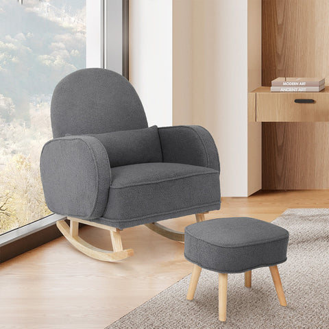 Levede Fleece Rocking Chair with footstool-1954802408546766854