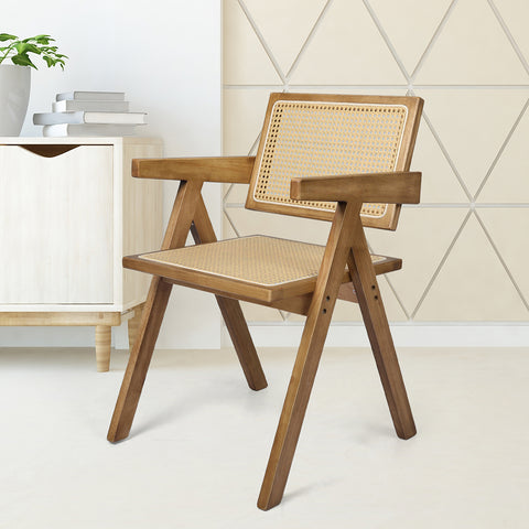 Levede 2x Dining Chair Solid Wood Rattan Natural-1954802993522151430