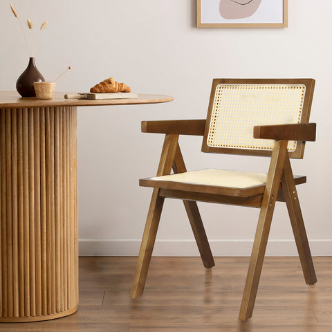 Levede 4x Walnut Wicker Armchair Dining Chair-1966287372387749894