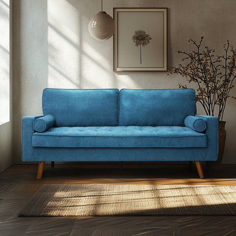 Levede Fabric Sofa Armchair 3 Seater Couch Blue 191cm Wide-1954802588826341383