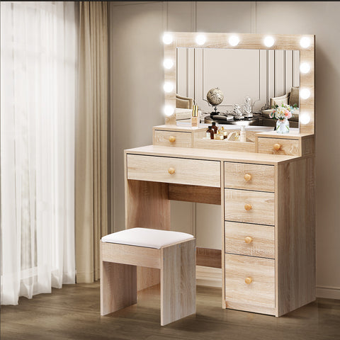 Levede Dressing Table Stool Set Oak-1954802443070083079