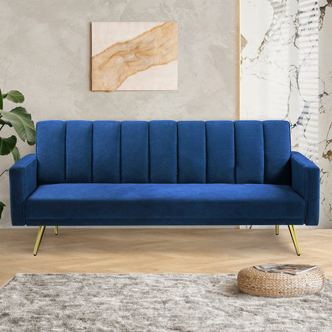 Levede Sofa Bed Convertible Velvet Lounge Recliner Couch Sleeper 3 Seater Blue-1954802342377426951