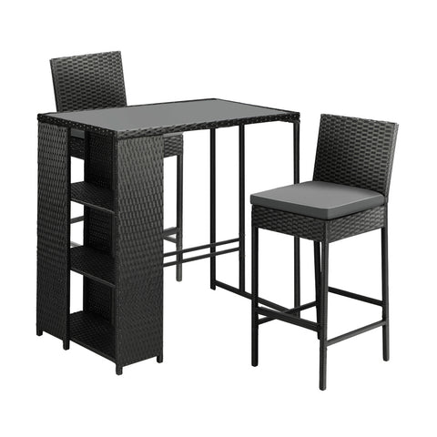 Livsip Outdoor Bar Table Stools Set Rattan 3 Piece