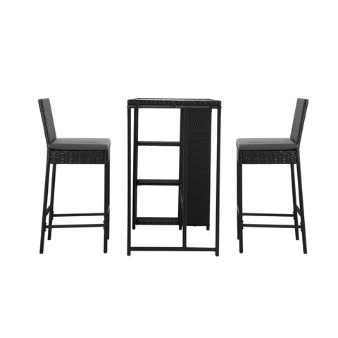 Livsip Outdoor Bar Table Stools Set Rattan 3 Piece