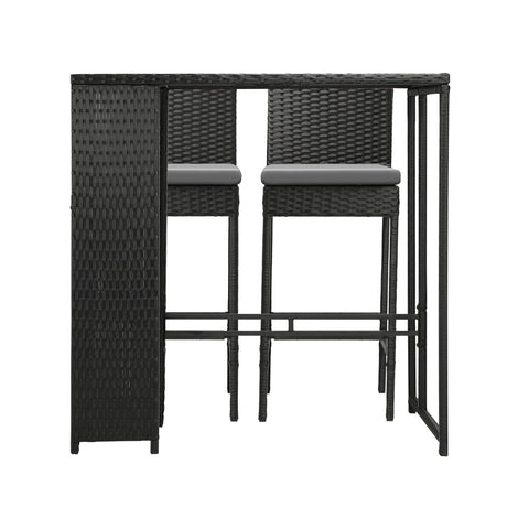 Livsip Outdoor Bar Table Stools Set Rattan 3 Piece