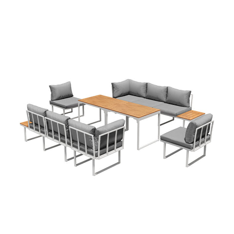 Livsip 8 Seater Outdoor Dining Set Sofa Side Table Furniture White