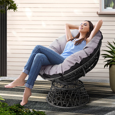 Outdoor Chair Wicker Patio Garden Black