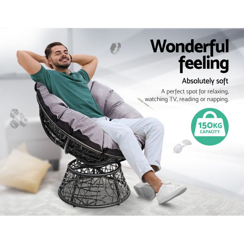 Outdoor Chair Wicker Patio Garden Black