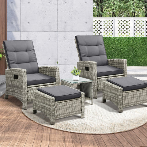 Livsip Recliner Chair Wicker Lounge 5PCS Set