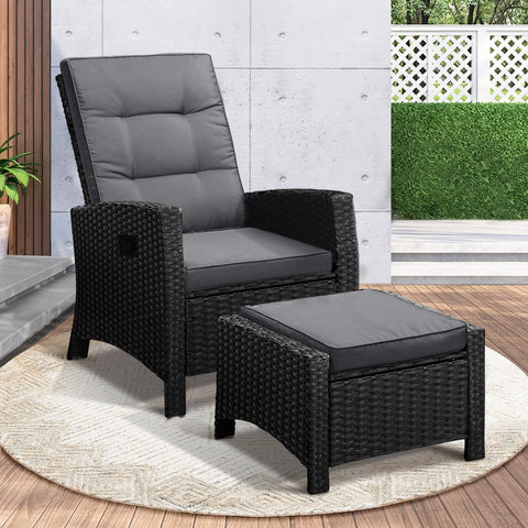 Livsip Outdoor Recliner Chairs Wicker Sun Lounge Black