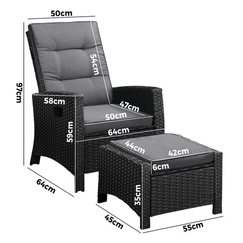 Livsip Outdoor Recliner Chairs Wicker Sun Lounge Black