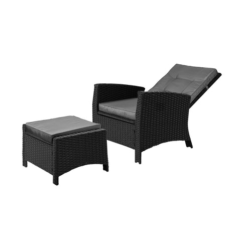 Livsip Outdoor Recliner Chairs Wicker Sun Lounge Black