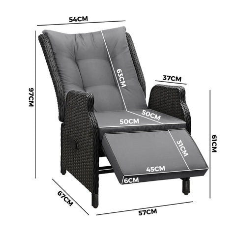 Livsip Outdoor Recliner with Adjustable Footrest Black