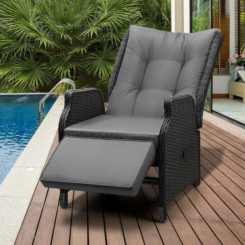 Livsip Sun Lounge Wicker Recliner 2 Pieces Black